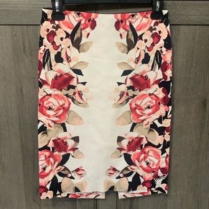 White House Black Market Antique Rose Floral Straight Pencil Skirt Women's 00